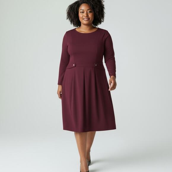 London Times Plus Burgundy Fit & Flare Dress 18W 3/4 Sleeve Knee Length - Picture 1 of 5